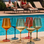 European Style Plastic Crystal, Stemmed Wine Glasses | Set of 6 | Acrylic Tritan Drinkware, Unbreakable Muted Color Shatterproof BPA-free, Reusable, Floating Pool & Indoor & Outdoor, Hand Wash 15oz