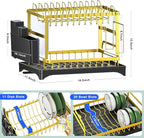 Dish Drying Rack Gold, Multifunctional Dish Racks for Kitchen Counter with Drainboard 2 Tier Dish Drainer Large Capacity for Knifes/Cup/Cutting Board