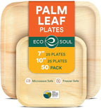 ECO SOUL Compostable 7 & 10 Inch Palm Leaf Square Plates (50 Count) Like Bamboo Plates | Biodegradable | Eco-Friendly, Microwave & Oven Safe - Party Pack