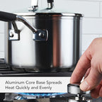 KitchenAid Stainless Steel Saucepan with Measuring Marks and Lid, 2 Quart, Brushed Stainless Steel