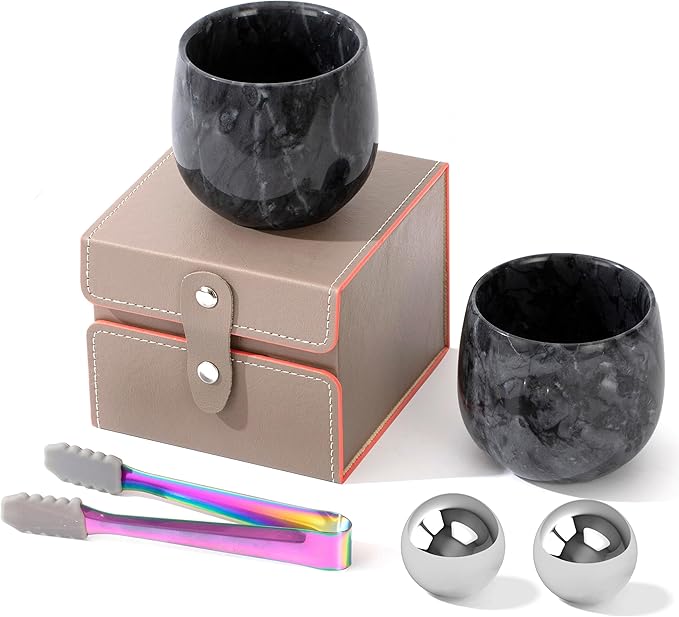 Marble Whiskey Glasses Set of 2, Bourbon Gifts for Men, Freezable Old Fashioned Bourbon Drinking Glass, Christmas Anniversary Birthday Gifts