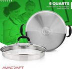 AVACRAFT Tri-Ply Stainless Steel Stockpot with Glass Strainer Lid, Side Spouts, 6 Quart Multipurpose Sauce Pot