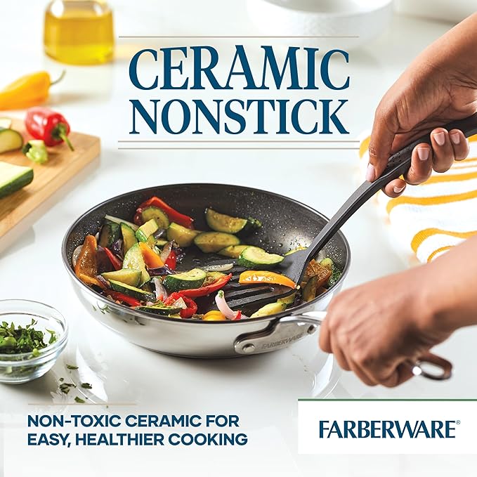 Farberware Millennium Stainless Steel Nonstick Cookware Set, 10-Piece Pot and Pan Set, Stainless Steel