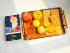 Bamboo Serving Tray with Gold Handles - Large Wood Serving Tray for Breakfast in Bed, Coffee Table, Dinner & bar - Decorative Bed Table Tray for Kitchen or Bedroom（14" x 9.5" x 2"）