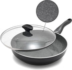 Rigoletto 3.1QT Nonstick Sauté Pan & Lid, Made in Italy, Vesuvio Layered Ceramic PFAS-Free Surface, Induction Ready, Dishwasher & Metal Utensil Safe, Granite Finish, Stay-Cool Handle, Black