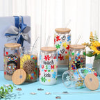 6 Pcs Autism Mom Gifts Tumbler 16 oz Autism Awareness Glass Cups with Lids and Straws Can Shape Autistic Iced Coffee Cup for Autistic Mom Teacher