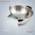 AVACRAFT 18/10, 3 Piece Stainless Steel Steamer Cooking Pot & Pan Set with Glass Lid, Momo Maker, Induction