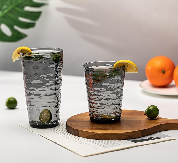 20-ounce Plastic Tumblers, Acrylic Drinking Glasses High-Balls, set of 6 Gray Reusable Plastic Cups, Stackable, BPA-Free, Shatter-Proof, Dishwasher-Safe