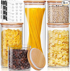 Glass Jars with Bamboo Lids [Muti Size Set of 5], Glass Canisters with Airtight Lids, Glass Food Storage Containers for Pasta, Oats, Coffee, Flour, Sugar, Rice, Best for Kitchen & Pantry