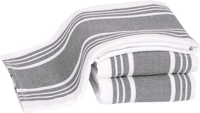 All-Clad Dual-Purpose Kitchen Towels: Highly Absorbent - 100% Cotton, 17"x30" Dish Towels for Cleaning & Drying Dishes & Glassware, 3-Pack, Pewter
