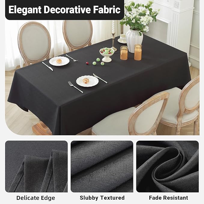Laolitou Square Table Cloth Linen Waterproof Textured Black Tablecloth, Washable Wrinkle Free Spill Proof Fabric Tablecloths for Dining Table Farmhouse Kitchen Holiday, 60x60 Inch