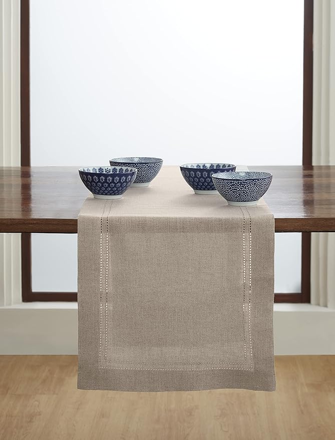 Solino Home Linen Natural Table Runner 120 Inches Long - 100% Pure Linen Double Hemstitch 14 x 120 Inch Table Runner for Dining, Summer, Fall, Autumn