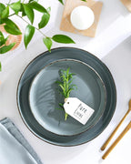 Stoneware Small Dinner Plates Set of 2, Modern Rustic -Style, 7.9"" Ceramic Plates, Dishwasher, Microwave Safe, Kitchen Plates-Rustic Blue, Large