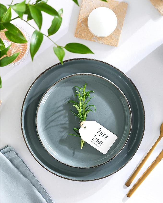Stoneware Small Dinner Plates Set of 2, Modern Rustic -Style, 7.9"" Ceramic Plates, Dishwasher, Microwave Safe, Kitchen Plates-Rustic Blue, Large