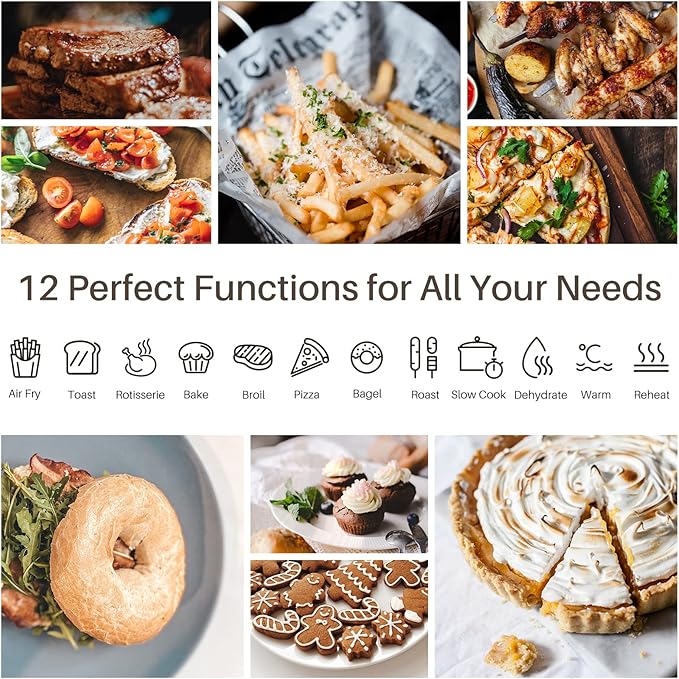 LNC Air Fryer Oven, 34QT Extra Large 1750W Toaster Air Fryer Combo, 12” Pizza Convection Oven Countertop, 12-in-1 with 4 Accessories, Stainless Steel, Silver