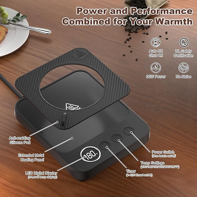 Coffee Mug Warmer for Desk, Electric 36W Coffee Cup Warmer with Auto Shut Off/Timer for Office Home, Smart Coffee Cup Mug Heater for Warming and Heating Beverage,Candle,Tea,Coffee Gifts,Black