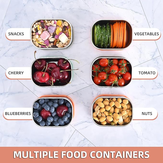 UPTRUST Stainless Steel Snack Containers for Kids, Easy Open Leak Proof, Small Food Containers with Silicone Lids, Perfect Metal Lunch Box for Daycare and School (3pcs 8oz)