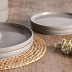 HaWare Stoneware Dinnerware Sets, 18-Piece Plates and Bowls Set for 6, Dishes Set for Home Restaurant, Speckled Cream Coffee