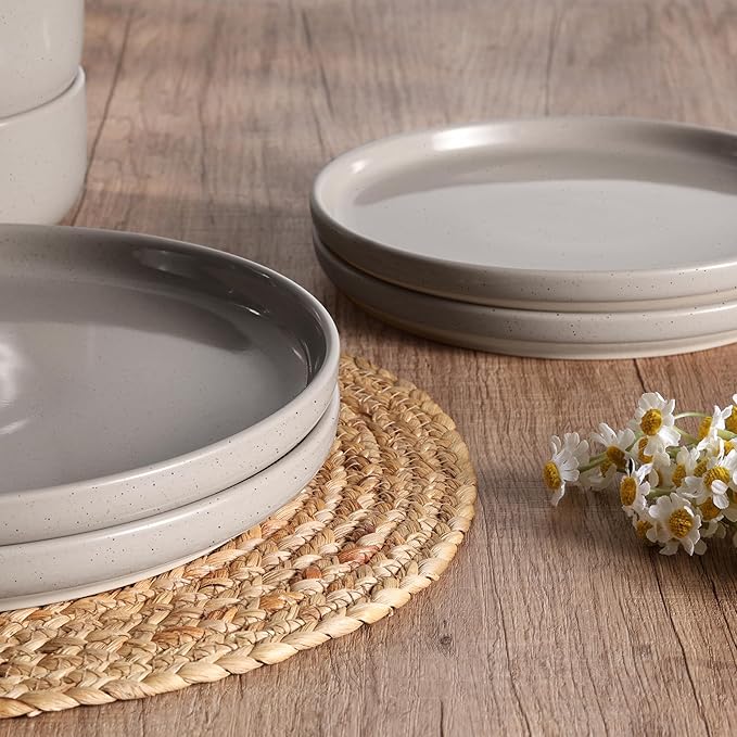 HaWare Stoneware Dinnerware Sets, 18-Piece Plates and Bowls Set for 6, Dishes Set for Home Restaurant, Speckled Cream Coffee