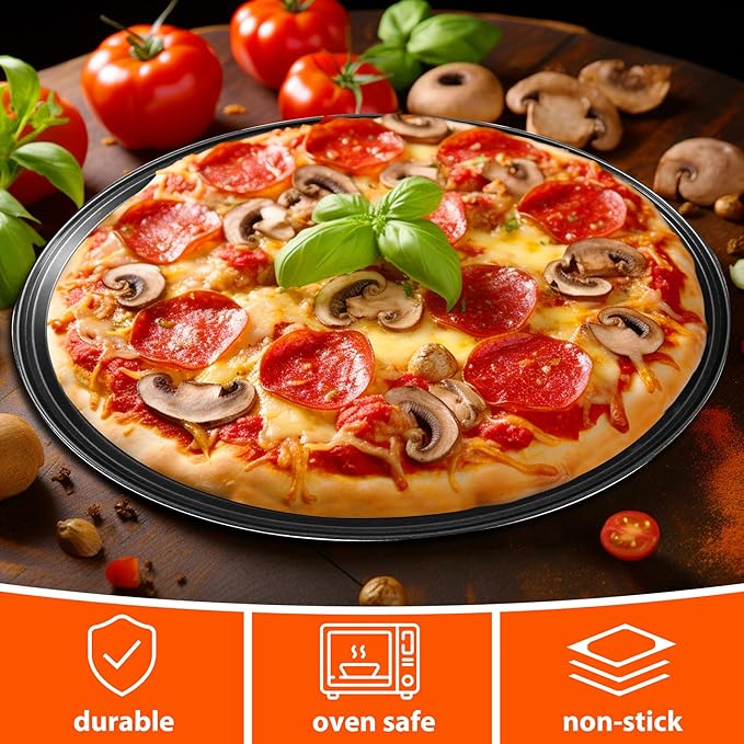 Round Pizza Pans with Holes, 4pc Set - Perforated Non-Stick Pizza Baking Pans for Oven, 9/10/11/12 Inch