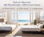 2-Pack King Size Sheet Sets - 400 Thread Count 100% Cotton Sateen - Extra Soft, Breathable & Cooling Sheets, Wrinkle Resistant, 2 Sets of Deep Pocket Bed Sheets - Indigo Dusty Blue