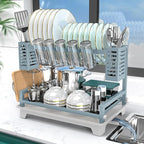 B-Land Dish Drying Rack, 2 Tier Dish Racks for Kitchen Counter, Large Dish Drying Rack with Drainboard & Utensil Holders, Rust-Proof Dish Drainers,Kitchen Organization