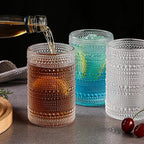 Vintage Hobnail Drinking Glasses Set of 8,Clear 12 oz & 15oz Highball Glass Cups, Kitchen Drinkware Glassware,Embossed Water Tumbler,for Beer,Cocktail,Whiskey,Juice and Various Mixed Drinks