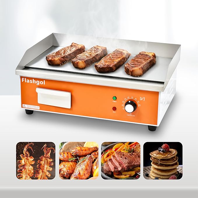 21.6 IN Nonstick Stainless Steel Electric Griddle Adjustable Temperature Control Flat Top Griddle For Smokeless Cooking/Grill at Resturant, Kitchen, Indoor, Outdoor, Camping, Commercial