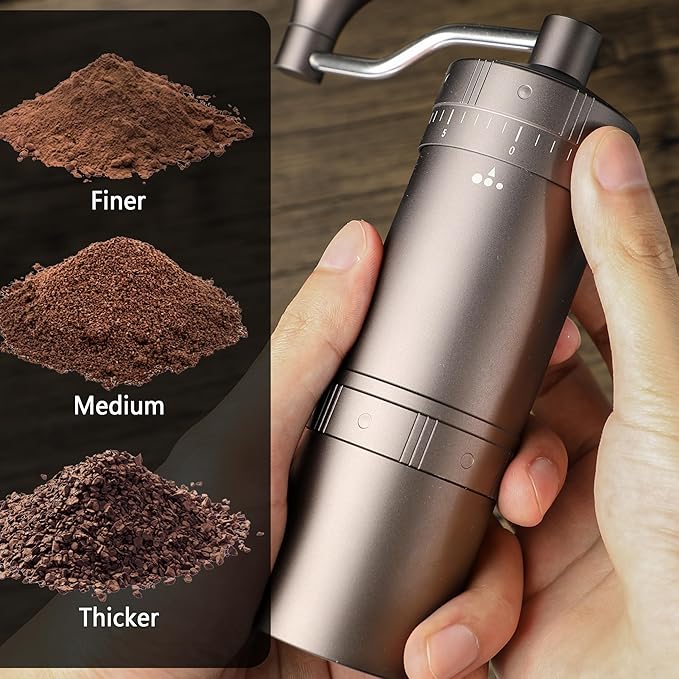 Manual Coffee Grinder with 7 Star Stainless Steel Conical Burr, Portable Coffee Grinder with External Adjustable Grind Setting (Grey)