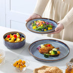 vancasso PLAYA Plates and Bowls Sets, 24 Pieces Grey-Blue Dinnerware Sets for Kitchen, Reactive Glaze Dishes Set for 8, Dishwasher and Microwave Safe