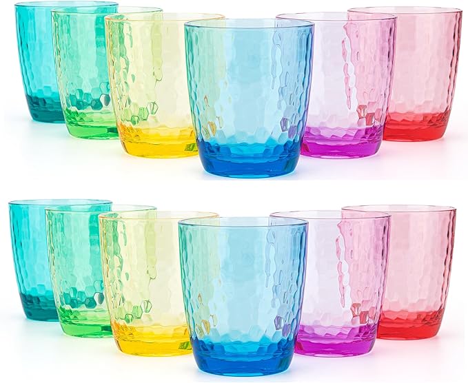 KOXIN-KARLU Hammered 15-ounce Plastic Tumbler Acrylic Glasses, set of 12 Multicolor