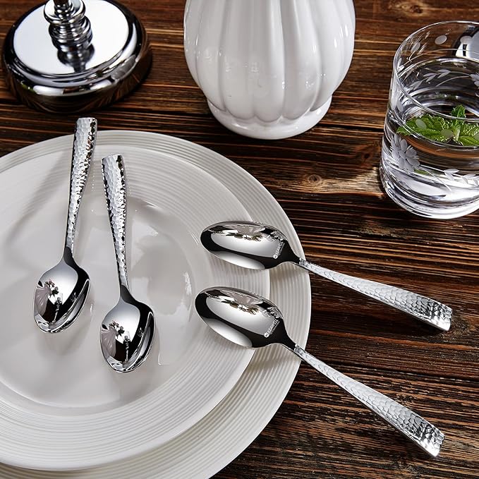 KEAWELL Premium 20/45/65 Piece Louis Hammered Silverware Set with Squared Edge, 18/10 Stainless Steel, Service for 4/8/12, Fine Flatware Set, Dishwasher Safe (20)