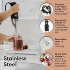 Handheld Immersion Blender 220W - 7” Stainless Steel with 8 Speeds - 110V + 1-Yr Coverage and 24/7 Pro Chef Support