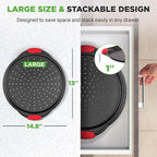 NutriChef 2-Piece 13-Inch Nonstick Pizza Tray, Round Carbon Steel Non-Stick Pizza Baking Pan with Perforated Holes, Premium Bakeware Pizza Screen with Silicone Grip Handles, Dishwasher Safe, NCBPIZX2