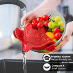 Clip On Strainer, Pot Strainer for Pasta, Vegetables, Fruit and Meat- Kitchen Silicone Strainer Colander for All Pots, Pans and Bowls (Red)