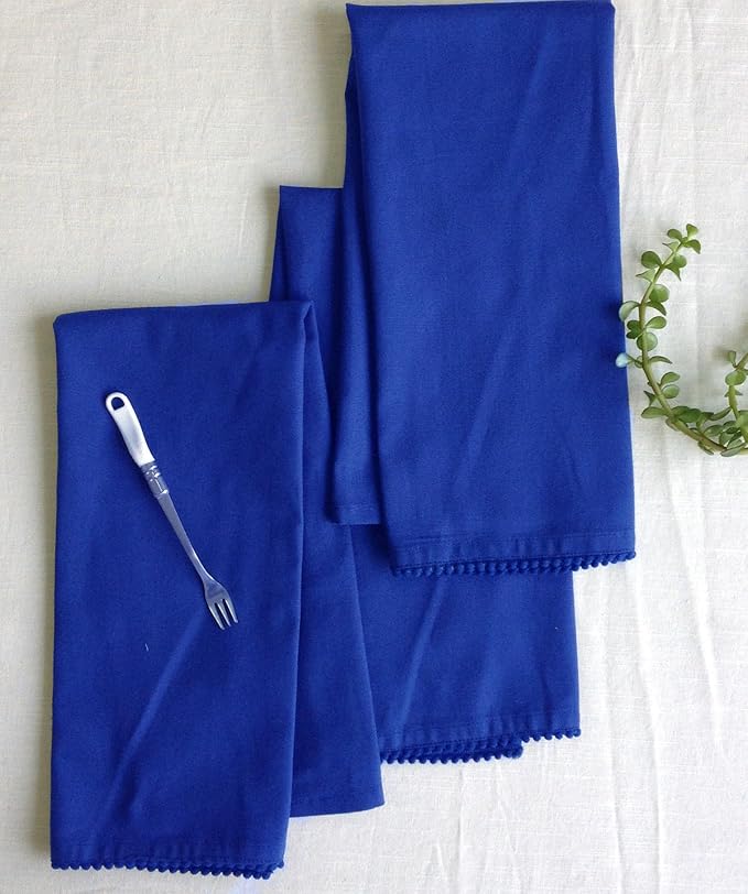 Kitchen Towels 100% Cotton Solid Kitchen Dish Cloths Hand Towel Reusuable Dish Towel for Cleaning & Drying Tea Towels Set with Hanging Loop - 18"x28" -Blue, Pack of 6