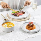 AmorArc Ceramic Dinnerware Set for 8 | Speckled Stoneware Plates and Bowls with Rustic Terracotta Underside| Scratch Resistant,Dishwasher & Microwave Safe Dishes Sets- 24pcs White