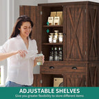 YITAHOME 72'' Tall Kitchen Pantry Cabinets, Farmhouse Storage Cabinets with Barn Doors, Drawer ＆ Adjustable Shelves, Rustic Wood Cupboard for Dining Room, Living Room, Dark Rustic