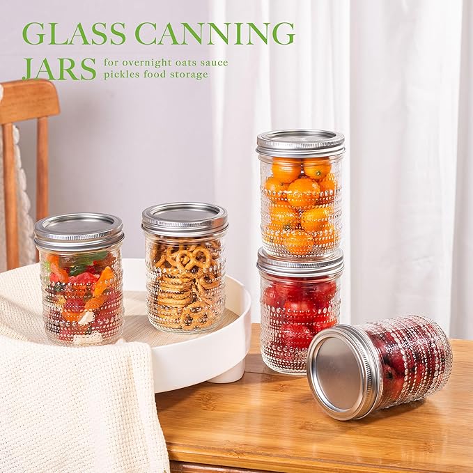 Mason Jars 16 Oz with Lids 6 Packs, Vintage Wide Mouth Glass Canning Jar for Pickling, Fermenting, Storing, Canning, Home Decor, Salad Jam and DIY Crafts