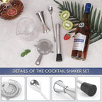 5PCS Crystal Cocktail Mixing Glass Set 18.6oz Bartender kit Cocktail Mixing Set Glass with Spoon, 1/2oz Jigger, Strainer and Muddler for Home Bar Party