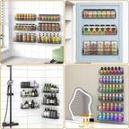 Wall Mounted Spice Rack Organizer, Pantry Door Organizer & Hanging Storage Baskets, Metal Spice Shelf for Kitchen Cabinet, 3 Depth Sizes Hold Large Jars to Nail Polish Bottles, 6 Pack