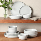 Gibson Elite Menlo Park 16-Piece Pottery Clay Stoneware Dinnerware Set – White Reactive Glaze, Embossed Plates and Bowls W/Pasta Bowl, Service for 4 – Microwave & Dishwasher Safe