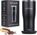 X Heated Coffee Mug 19 oz., 8 Hour Battery Life, Self-Heating, Adjustable Temp Controlled, LCD Screen, One Button Temperature Adjustment, Includes Cover with Magnetic Slider (Black) (Black)