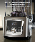 HECMAC 3-Peak HP Professional Blender, Max.2200W High Power, 85oz Large Capacity, Self-Cleaning, 6 Pre-Set Programs, Soundproof Cover - for Smoothies, Ice Crushing, Food Prep, Home & Commercial Use