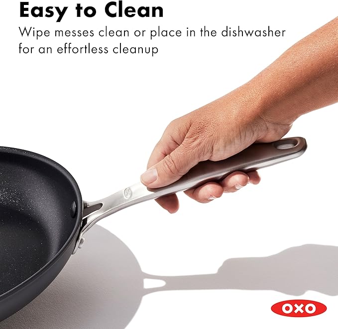 OXO Enhanced 8" Frying Pan Skillet, PFAS-Free Ceramic Nonstick, Durable Hard Anodized Cookware, Scratch Resistant, Stainless Steel Handle, Good Grips, Dishwasher Safe, Oven safe, Black