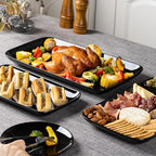 DELLING Large Serving Platter, 16/14/12inch Black Serving Tray Set- Rectangular Serving Platters for Party, Entertaining, Turkey Platter for Thanksgiving, Christmas, Microwave Dishwasher Oven Safe