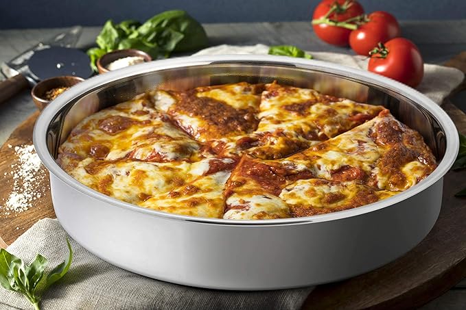 P&P CHEF Cake Pan Set of 4, Stainless Steel Baking Round Cake Pans Tins Bakeware for Birthday Wedding, Leak-proof & Easy Clean, Mirror Finish & Easy Releasing, 11 Inch