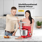 VIVOHOME 6 in 1 Multifunctional Stand Mixer with 8.5 Quart Stainless Steel Bowl, 660W 10 Speed Tilt-Head Meat Grinder, Juice Blender, Vegetable Slicer, Pasta and Cookie Maker, Red