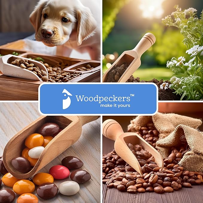 1/2 Cup Ice Scoop for Freezer Ice Machine Bucket, Wooden Pet Cat Dog Food Measuring Scoop, Half Cup Feed Soil Garden Scoopers, Candy Scoops for Candy Buffet Canisters & Jars, Pack of 10 by Woodpeckers