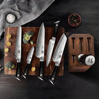 SHAN ZU Damascus Kitchen Knife Set, 7-Piece Professional Knife Sets for Chefs, Japanese 10Cr15CoMoV Super Steel With G10 Handle Knife Block Set, GYO Series